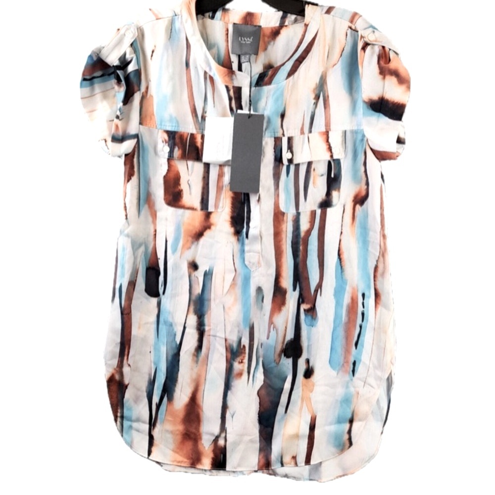 NWT [Lysse] Pastel Mandarin Neck Pocketed Split Hem Tunic Top Women’s Size XS - Picture 4 of 10